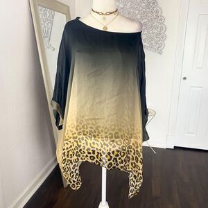 NWT Gigi Moda Handmade Italian Silk Bat Sleeve Shawl Cheetah Scarf Top OS